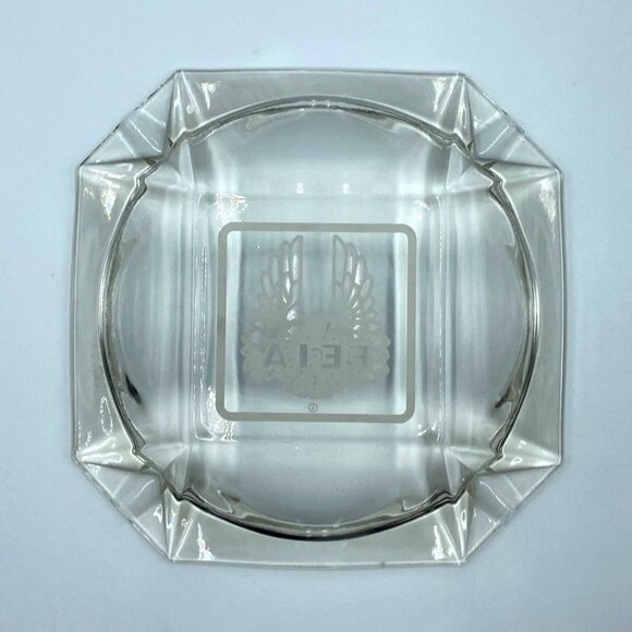 Vintage Clear Glass Ashtray With Etched FFA Logo & Wing Design Square Shape With - Picture 2 of 8